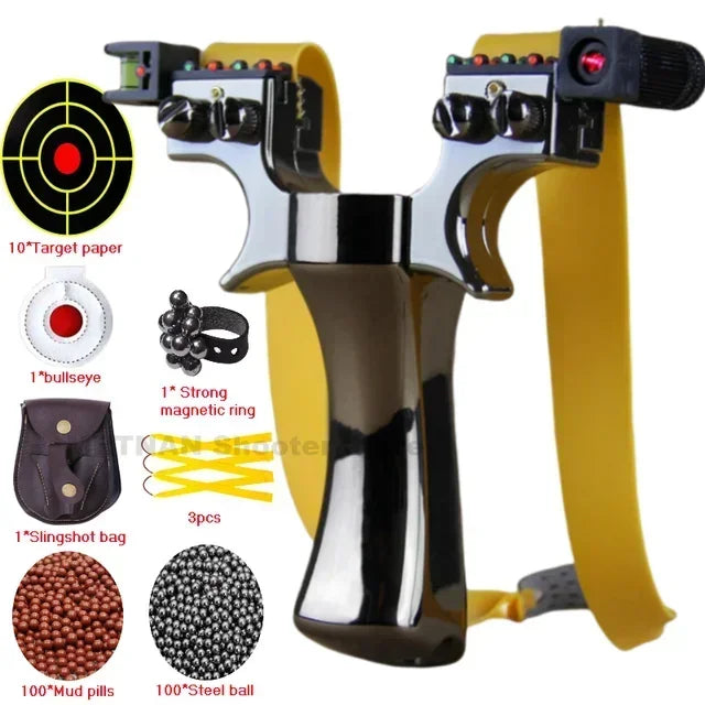 Powerful Laser Slingsshot Upgrade Outdoor Shooting Catapult Double Screw Quick Pressure Rubber Band Hunting Slingshot