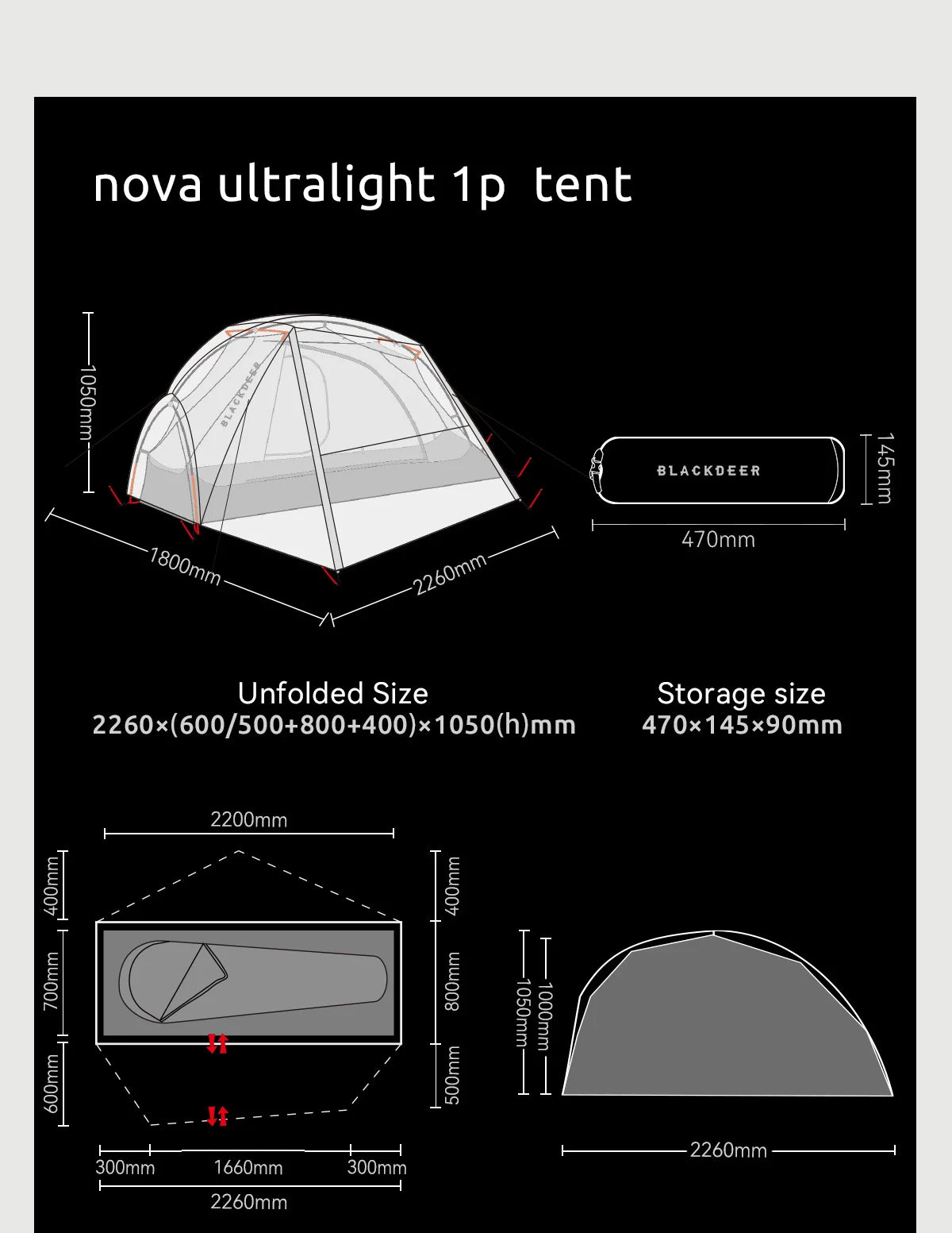 BLACKDEER Nova Camping Tent 1 Person Ultralight Tent Nylon Silicone Coated Waterproof Hiking Backpacking Outdoor DAC Pole 1.08kg
