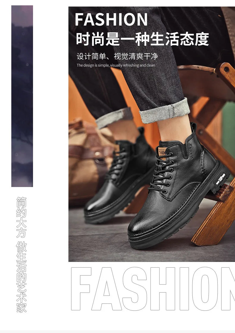 Luxury Men Ankle Boots Retro British High-top Men Boots Fashion High Quality Leather Shoes 2024 New Outdoor Men Motorcycle Boots
