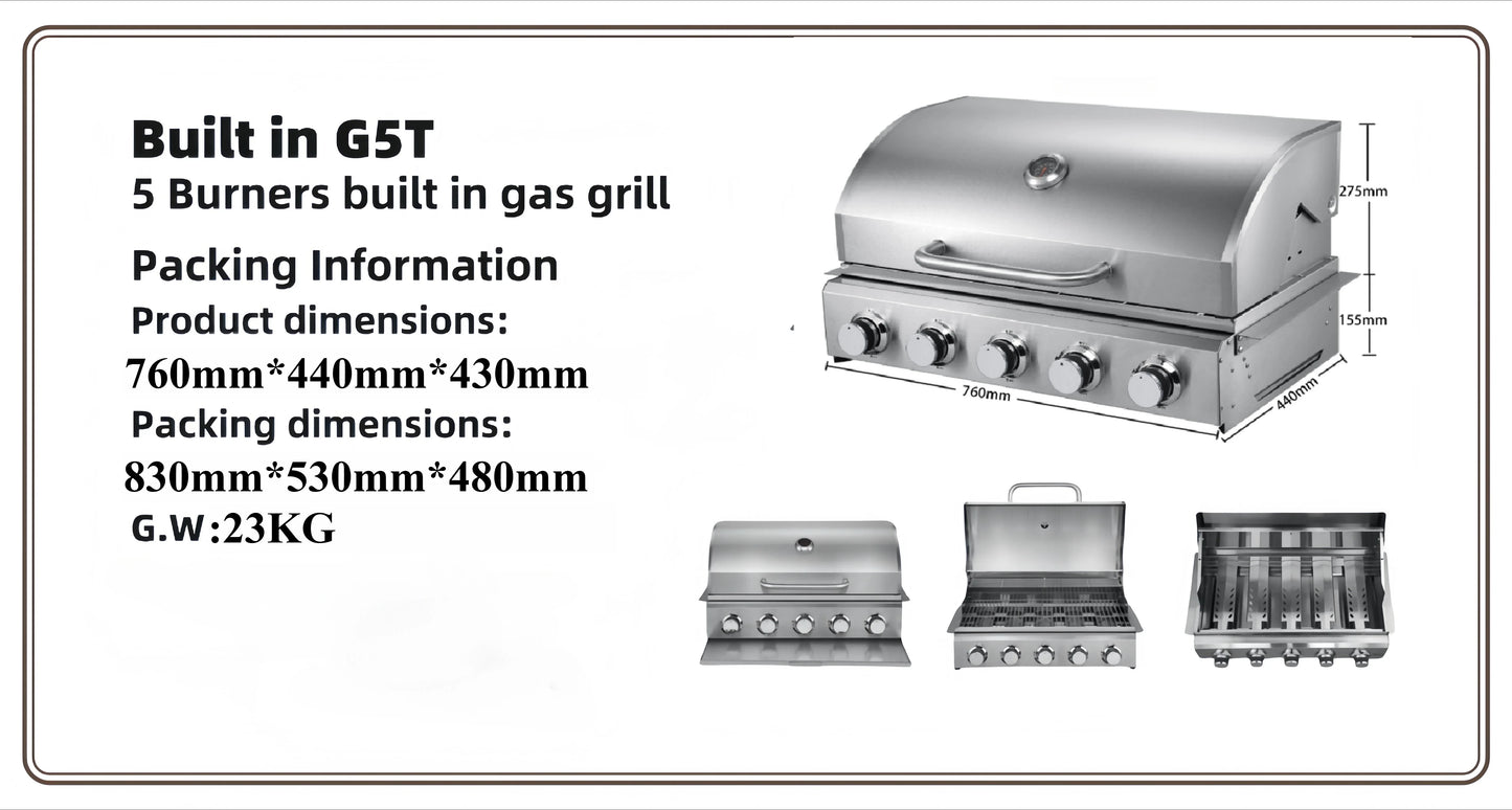 Barbecue Grill Outdoor 4 or 5 Burners Built in Gas BBQ Grill Household Built-in Barbecue Stove