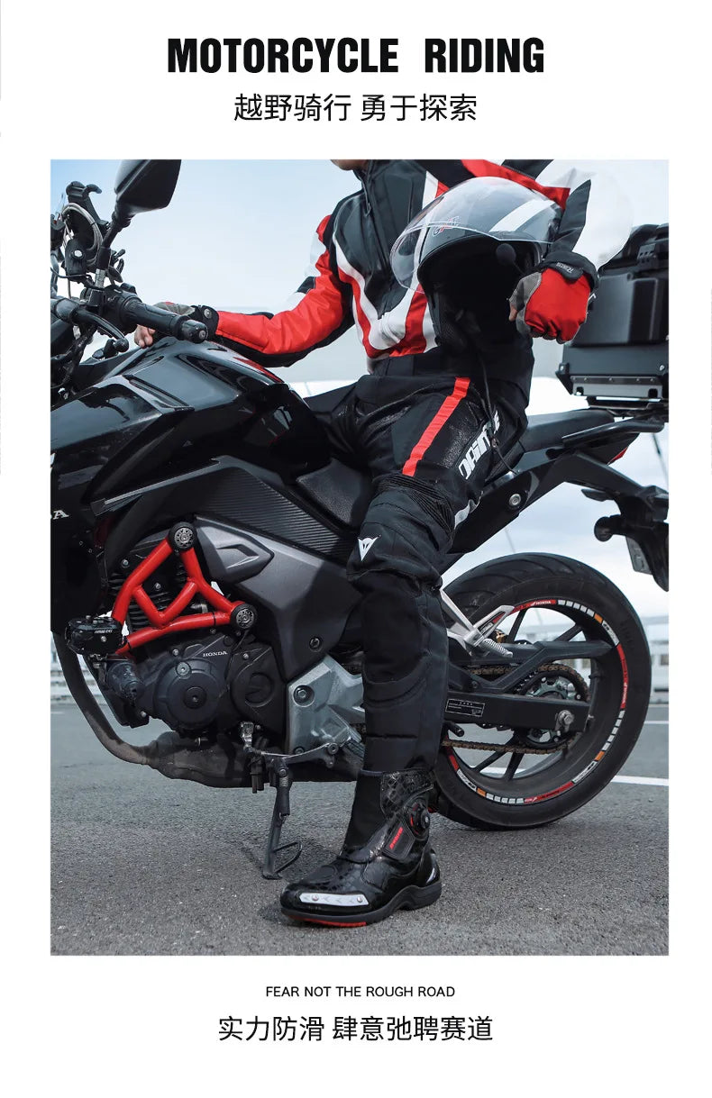 Motorcycle Boots Man Waterproof Studded Boots Hook and Loop Fasteners Wear-Resistant Motorcycle Shoes Anti-Slip Anti-Fall