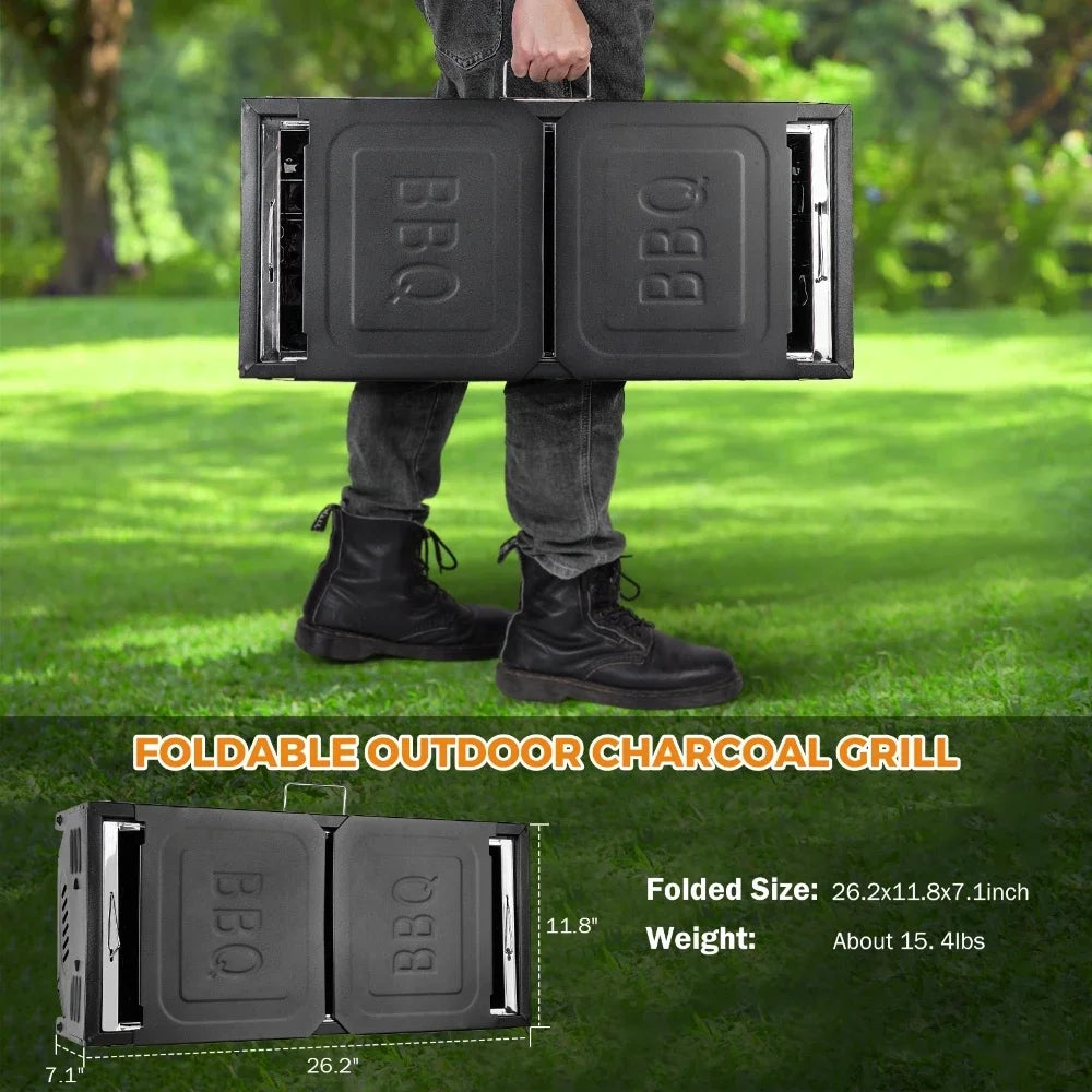 120x30x65cm Portable BBQ Grill Folding Charcoal Grill Household Garden Backyard Camping Barbecue Grill Stainless steel Black