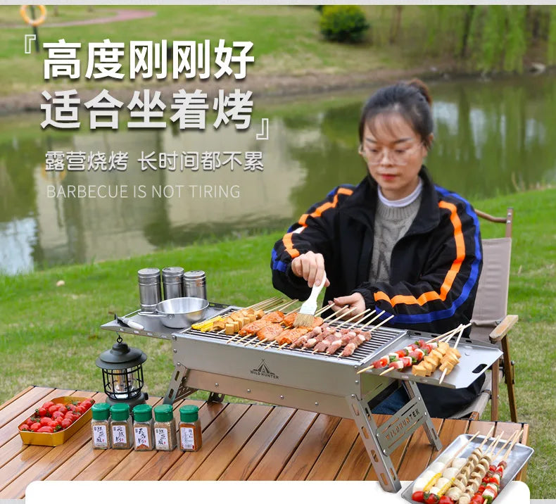Portable Outdoor Folding BBQ Stainless Steel Charcoal Barbecue Grill for Camping and Picnics
