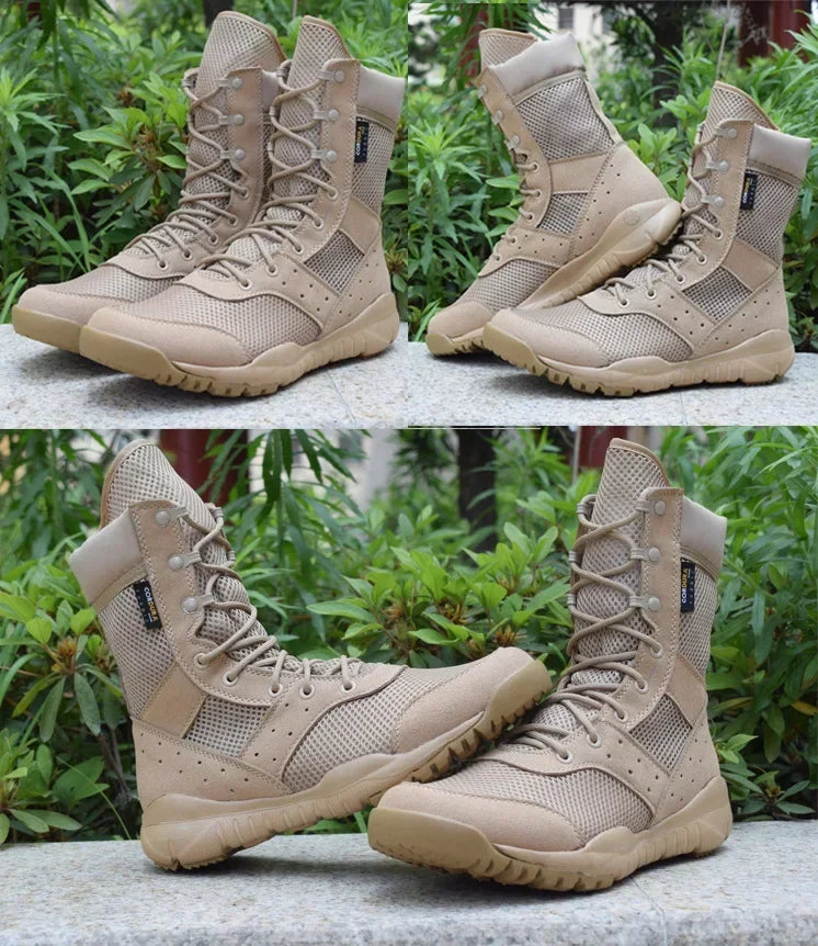 Waterproof Lace Up Tactical Boot Fashion Mesh Motorcycle Men's Work Shoes 47 48 Light Men Combat Ankle Boots