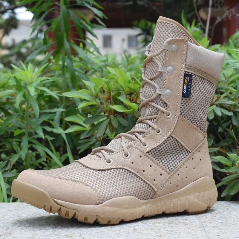 Waterproof Lace Up Tactical Boot Fashion Mesh Motorcycle Men's Work Shoes 47 48 Light Men Combat Ankle Boots