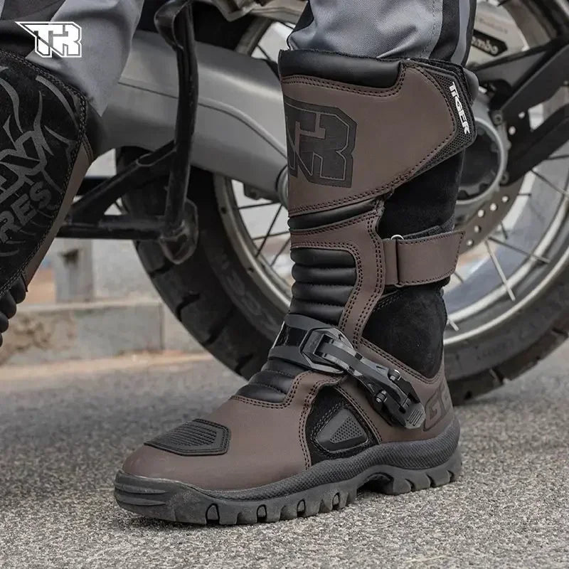 TIGER Retro Motorcycle Boot Cowhide ATV Riding Black Moto Bota Motocross Zapatilla Off-Road For KTM For BMW For Honda For Yamaha