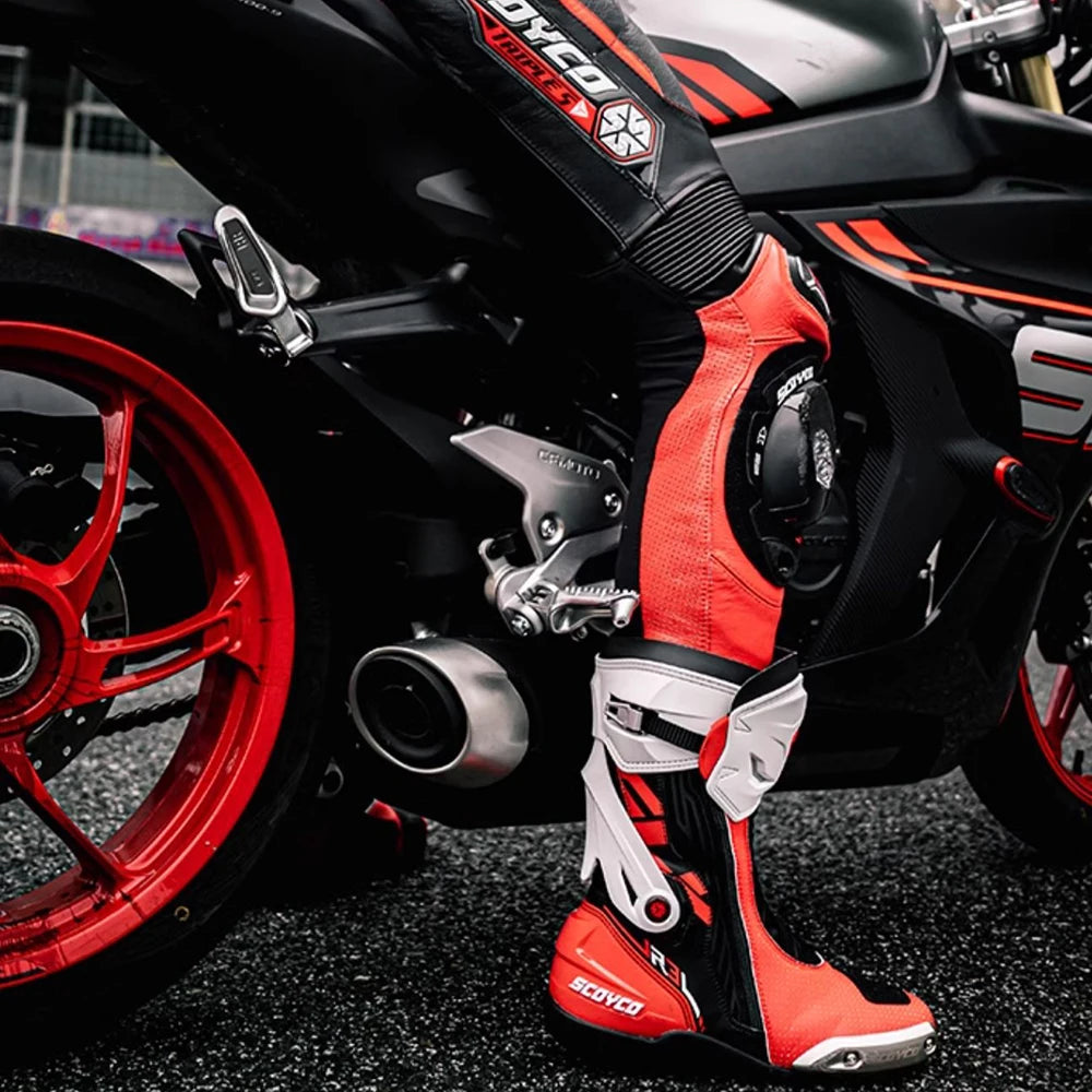 SCOYCO Knee-High Motorcycle Boots For Men Women Off-Road Highway Riding Durable Anti-Slip Sole Ankle Support All-Terrain Grip