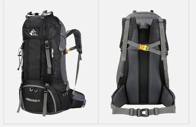 60L Camping Hiking Backpacks Men Outdoor Tourist Backpacks Nylon Sport Bag for Climbing Travelling with Rain Cover Free Knight