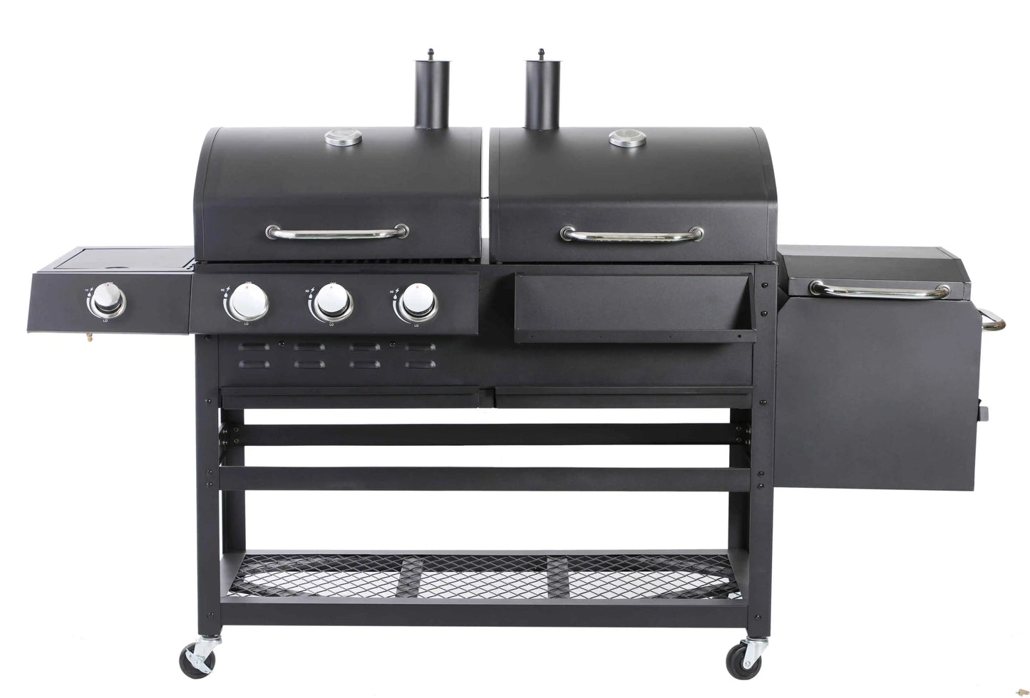 Grill Burner Gas & Charcoal Outdoor with Side Smoker Coated Finish for Family Gatherings