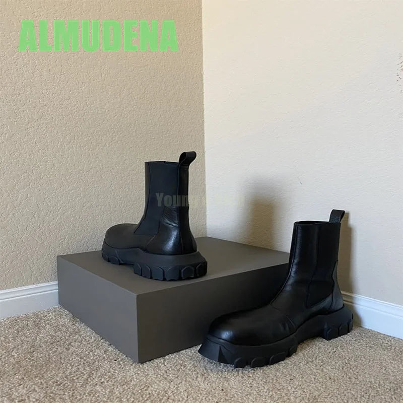 Thick Soled Chelsea Boots Men's Trendy High Top Boots Retro Handsome Motorcycle Boots Versatile Ankle Boots and Short Boots