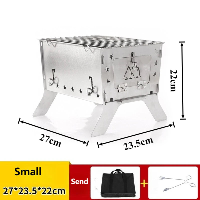 Stainless Steel Firewood Stove Household Multi-functional Detachable Barbecue Grill Outdoor Picnic Camp Cooking Supplies