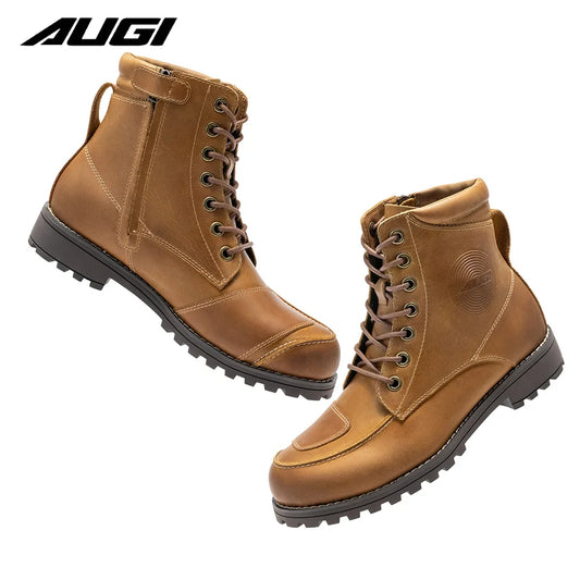 Men Leather Motorcycle Boots Vintage Moto Racing Motocross Off-Road Motorbike Motorcycle Shoes Anti-fall Moto Riding Boots