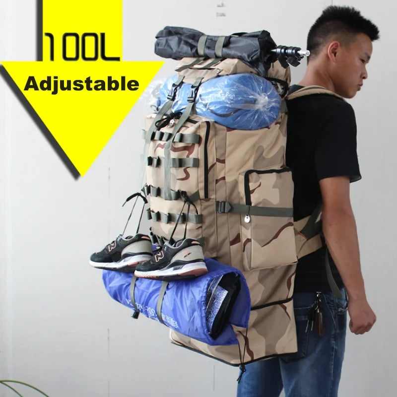 70-100L Outdoor Camping Travel Sports Backpack Military Camo Tactical Bag Large Capacity Waterproof Hiking Mountain Climbing Bag