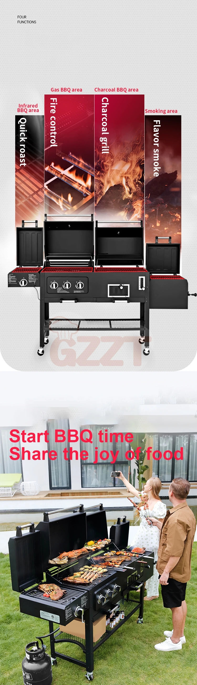 IT-4518S Gas Charcoal Combo Combination Hybrid Gas BBQ Barbecue Grills with Infrared burner Outdoor Kitchen Cooking Equipment