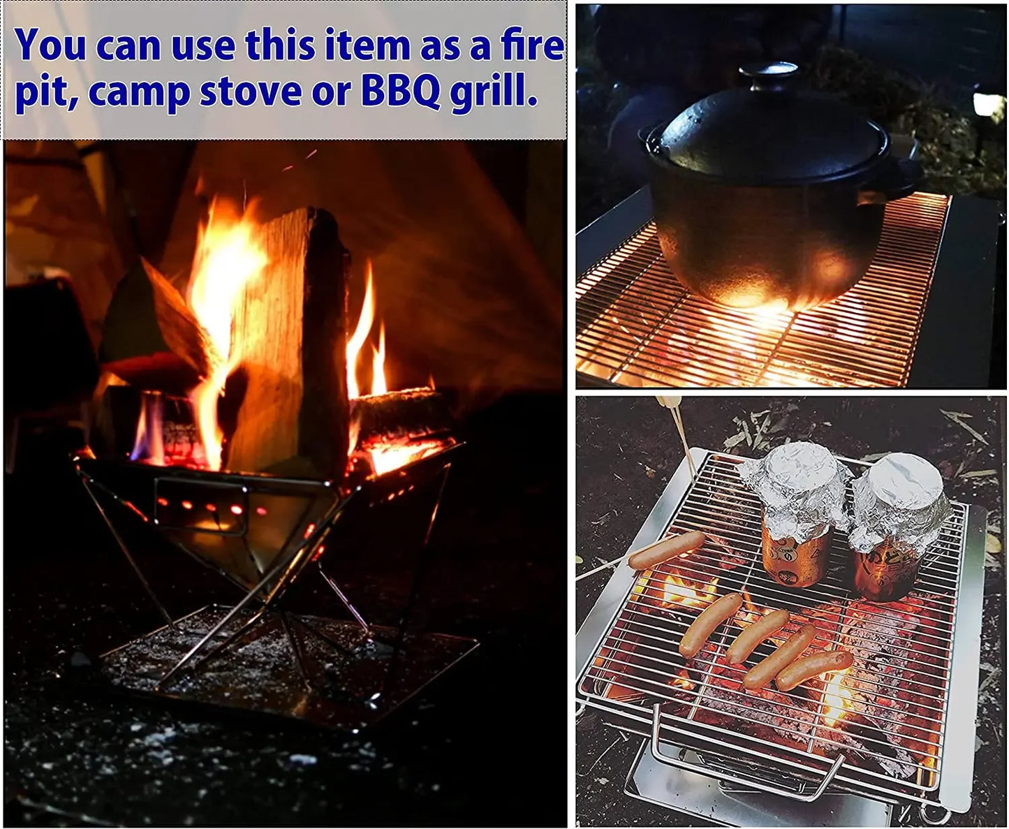 CAMPINGMOON Outdoor Woodland Backyard Garden Maximum Size  Folding Stove Stainless Steel Charcoal Bbq Grill Fire Pit Roast