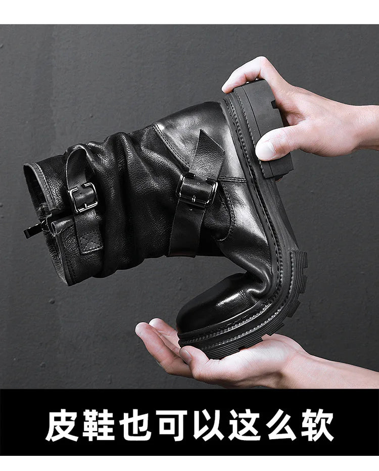 Waterproof Motorcycle Boots Autumn Quality Genuine Leather Retro High Top Motorbike Boots Wear Resistant Moto Riding Shoes