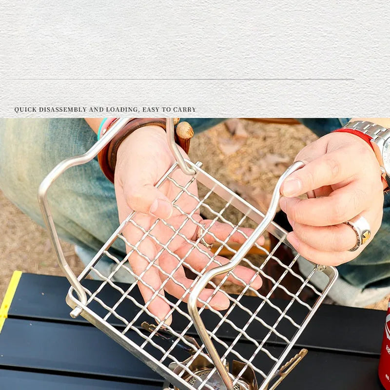 Outdoor Portable BBQ Grill Mini Pocket Stovetop Folding Campfire Bracket Grill Stainless Steel Camping Gas Stove BBQ Stand Pot