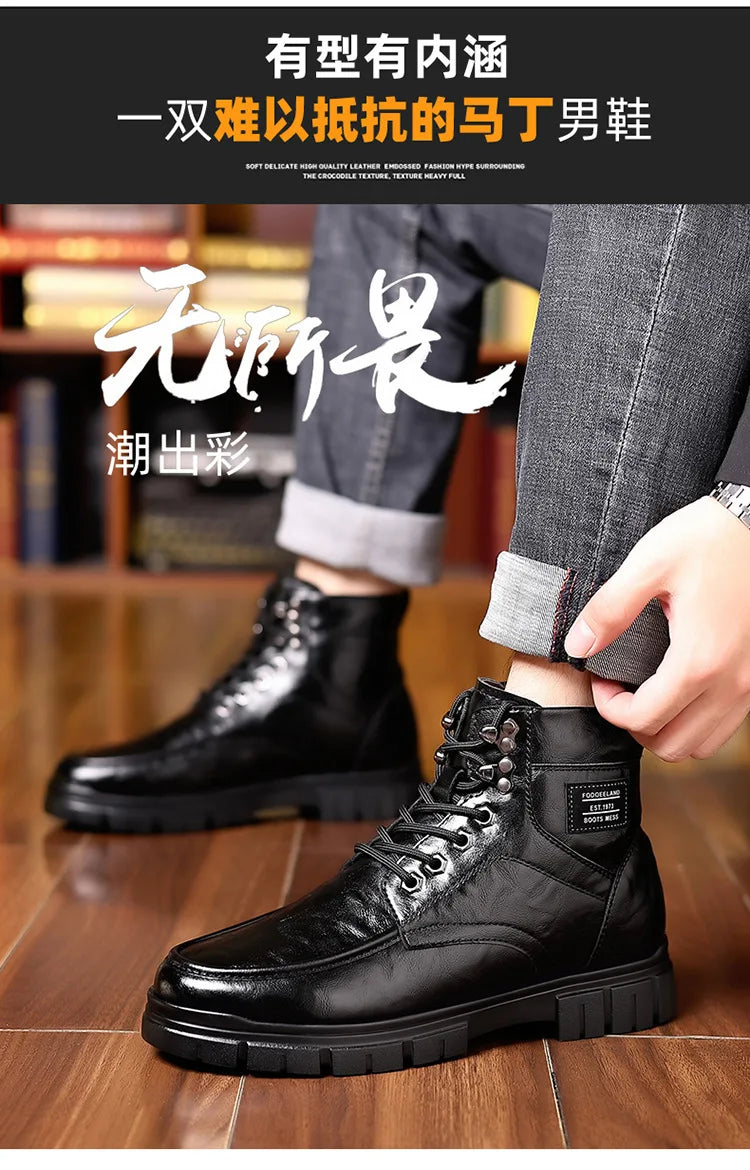 Winter Cotton Shoes Men Fashionable High-top Wear-resistant Shoes Thick-soled Plus Velvet Snow Boots Outdoor Non-slip Work Boots