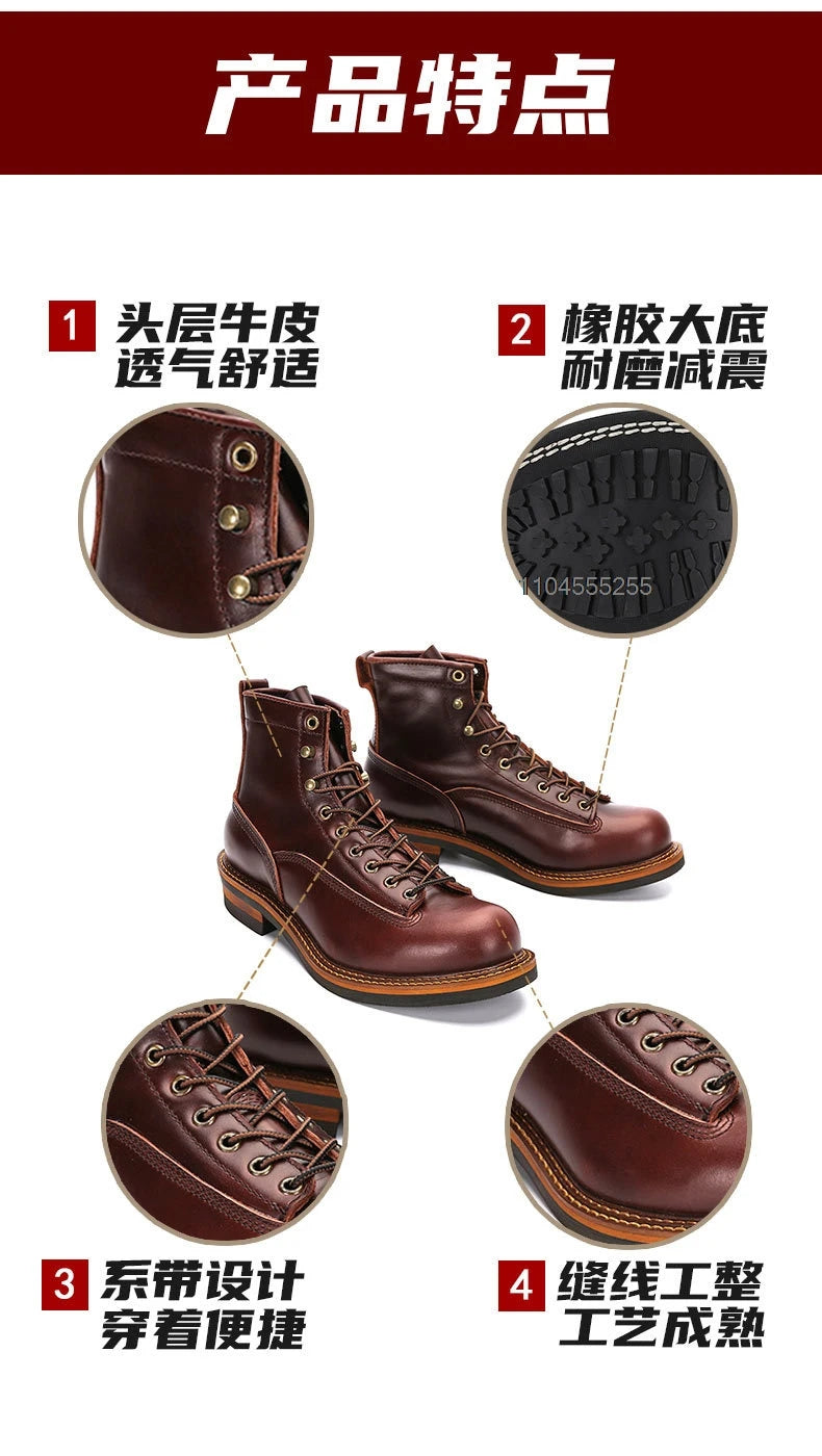 Motorcycle Boots Men Leather Shoes Vintage Cowhide Desert Boots Non-Slip Casual Motorcycle Shoes Retro Ankle Boots
