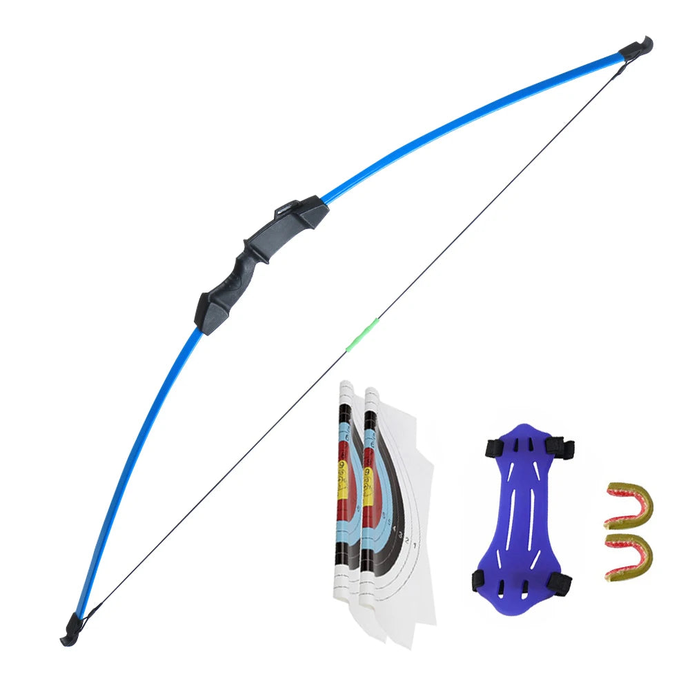 15lbs Child Recurve Bow Longbow Toy Youth Set Kids Bow with Arm Finger Guard Bow String for Gaming Practice Gift