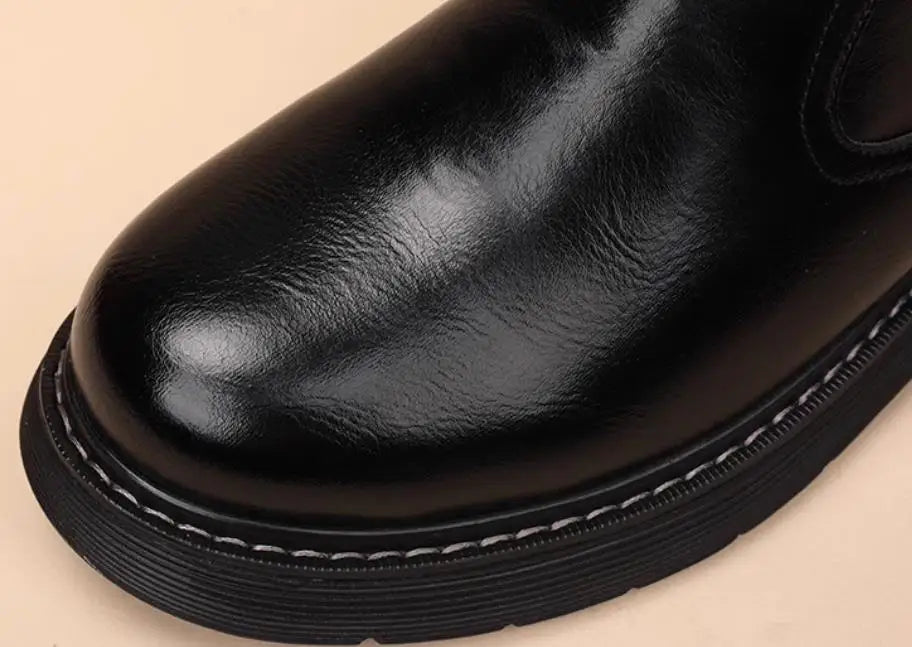 Size 38-43 Top Quality Mid Calf Punk Style Motorcycle Riding Boots Men Shoes Fall Winter Flat Heels Long Boots Male