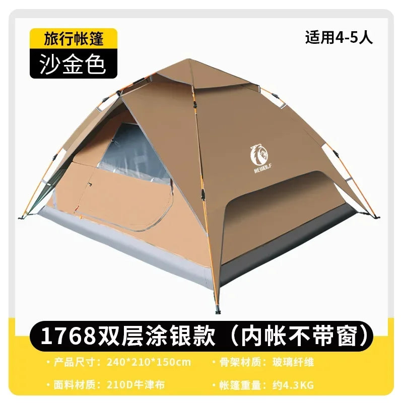 HeWolf Outdoor Double-layer Silver-coated Picnic Tent Automatic Folding Portable Waterproof Sunscreen Quick-Open Camping Tent
