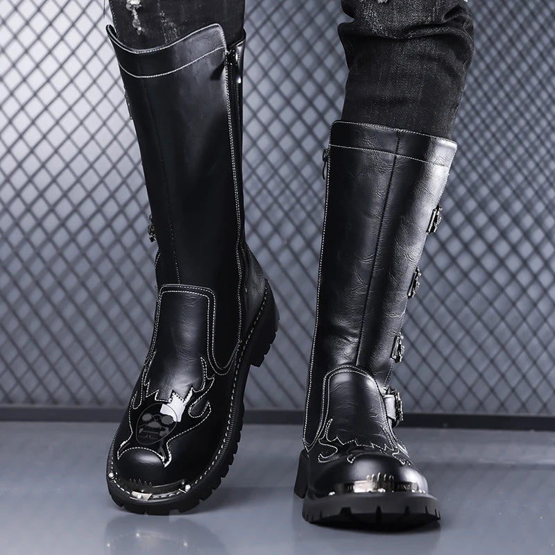 Fashion Men's Leather Shoes Keep Warm High Top Shoes All-match Outdoor Male Motorcycle Boots Mid-Calf Boots Leisure Walk Botas