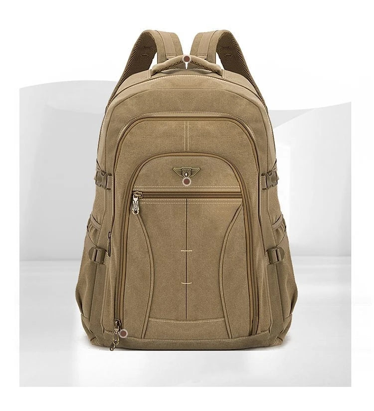 70L Thick Canvas Camping Backpack Large Capacity Waterproof Outdoor Trekking Travel Climbing Bag Luggage Rucksack Men Hiking Bag