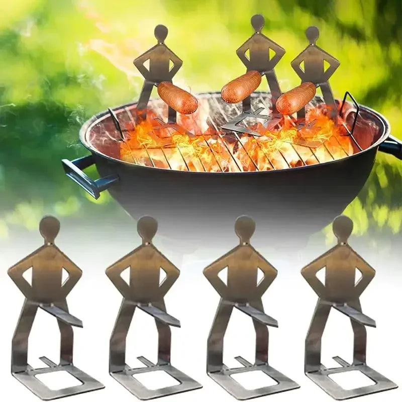 Stainless Steel Funny BBQ Sausage Holder Humanoid Grill Rack for Hot Dogs Portable Camping Picnic Essential with Humorous Design