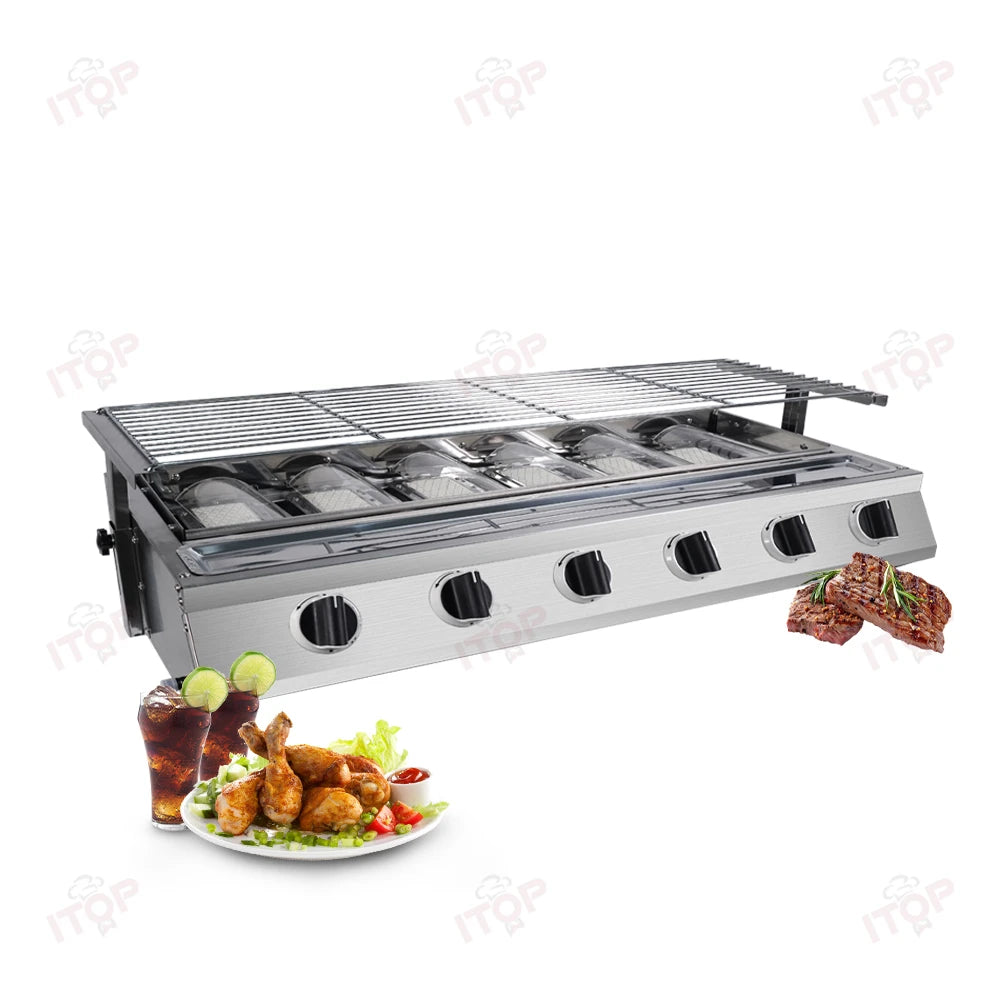 6 Burner Tabletop Barbecue Grill Smokeless Bbq Gas Grill Stainless Steel Automatic Barbecue Grill Machine