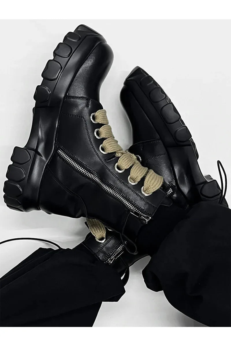 Autumn Motorcycle men Ankle Boots Street Goth Platform Rock Chunky Heels Punk Designer Shoes Knight Short Boots Woman Winter
