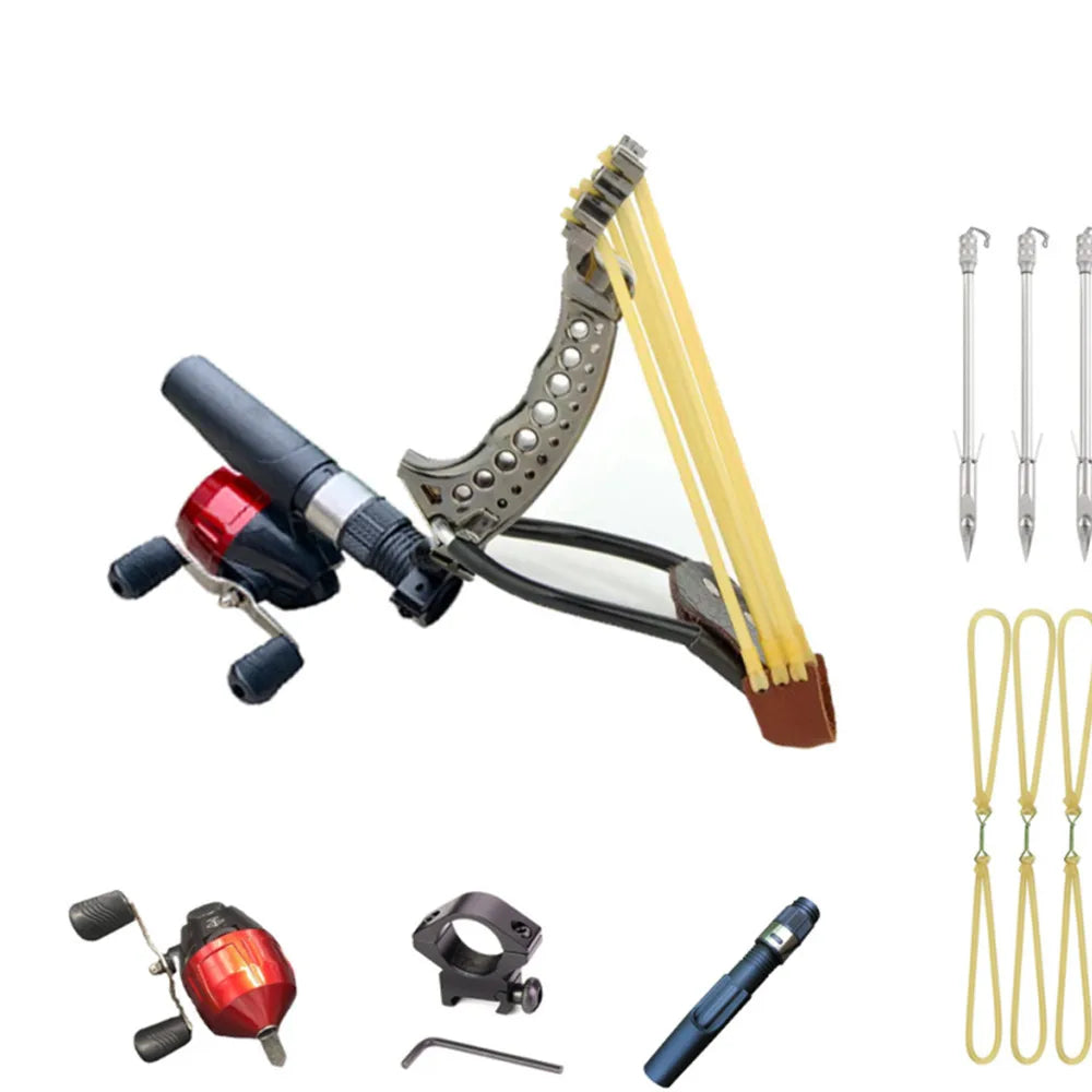 Outdoor Shooting Fishing Slingshot Hunting Arrow Darts Catapult With Rubber band Fishing reel/ Tactical game protective gloves