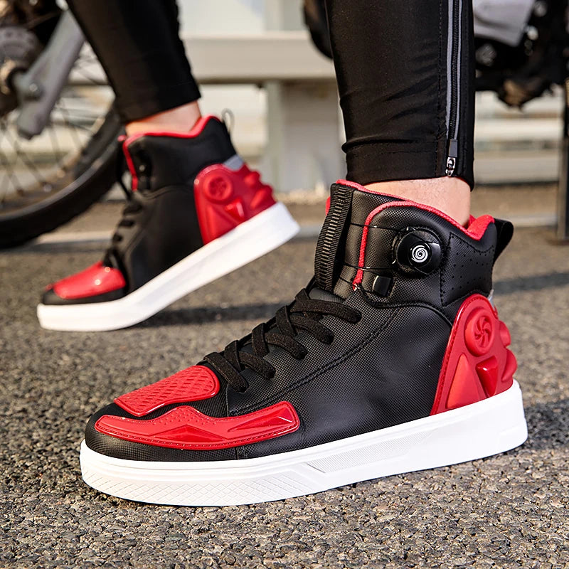 Men Motorcycle boots Breathable Anti-fall Rider Road Racing Casual Shoes Boots Gear Shift Rubber Sole black Motorbike Shoes