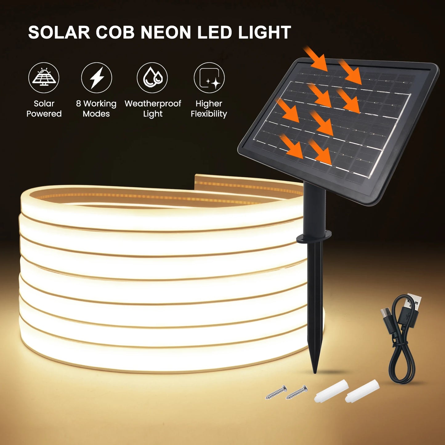 DC 24V COB Solar Neon Strip LED Lights 6X12MM 320LEDs Waterproof IP68 Flex Warm White Natural Double-sided Glow Linear Lighting