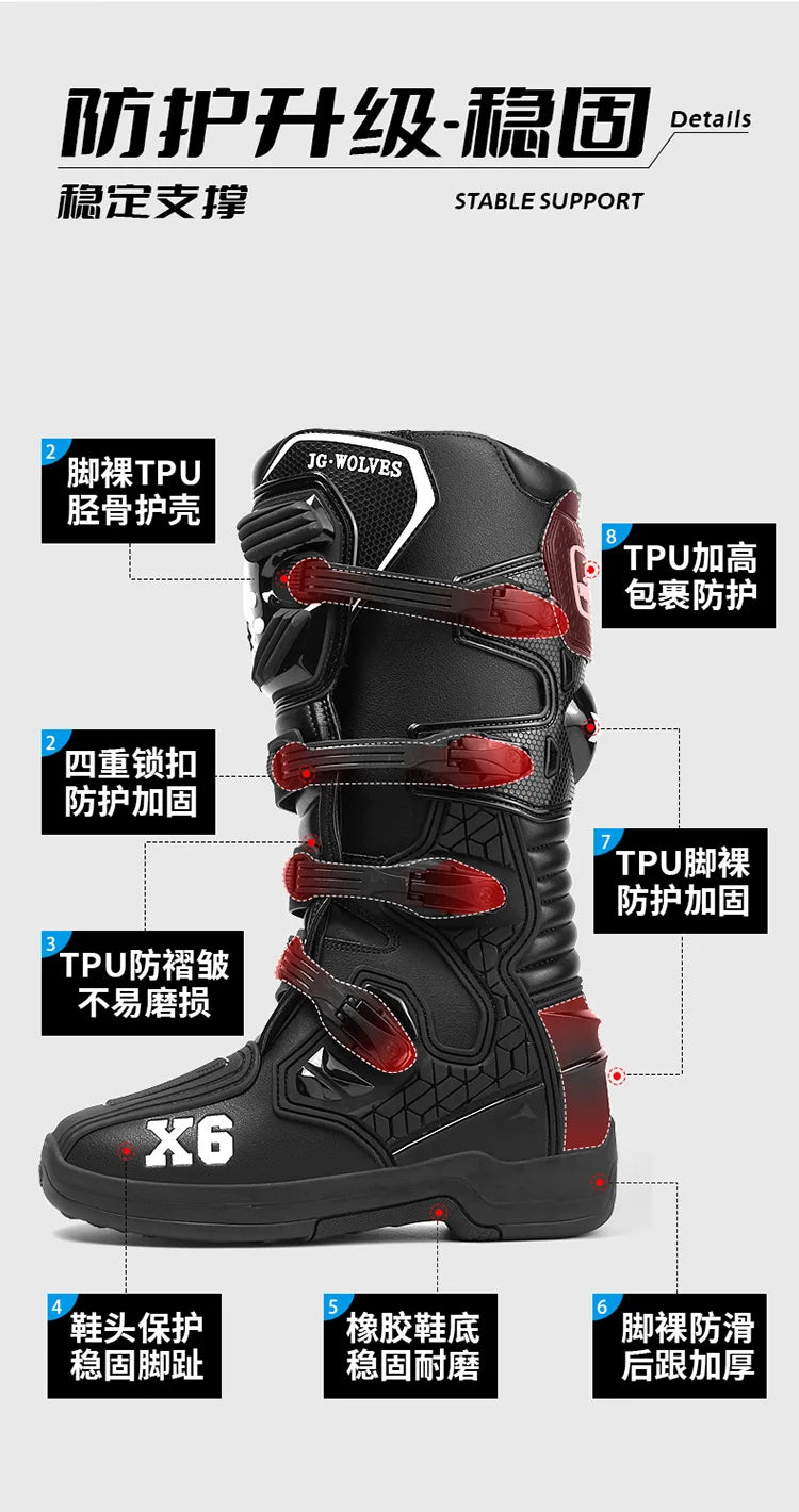 Motorcycle Boot Men Women Riding Mid-Calf Ankle Protective Shoes Moto Motorbike Equipment Racing Long Motorcycle Boots Men