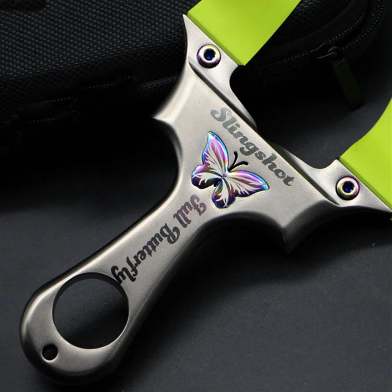 High Precision Butterfly Slingshot Outdoor Hunting Shooting Stainless Steel Competitive Slingshot Catapult With Flat Rubber Band