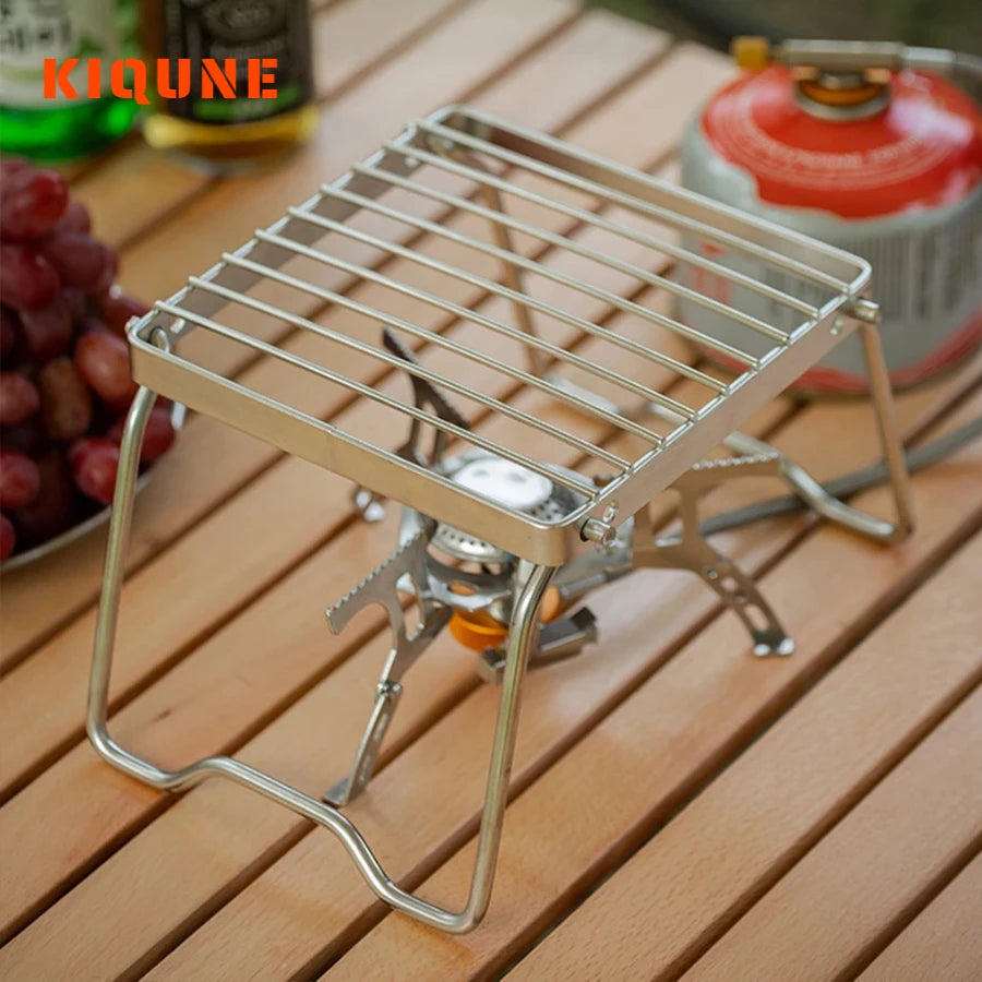 KIQUNE Camping cookware Multifunctional Folding Campfire Grill Portable Stainless Steel Camping Grill Grate Gas Stove Stand