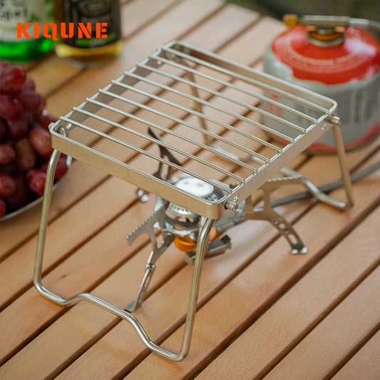 KIQUNE Camping cookware Multifunctional Folding Campfire Grill Portable Stainless Steel Camping Grill Grate Gas Stove Stand