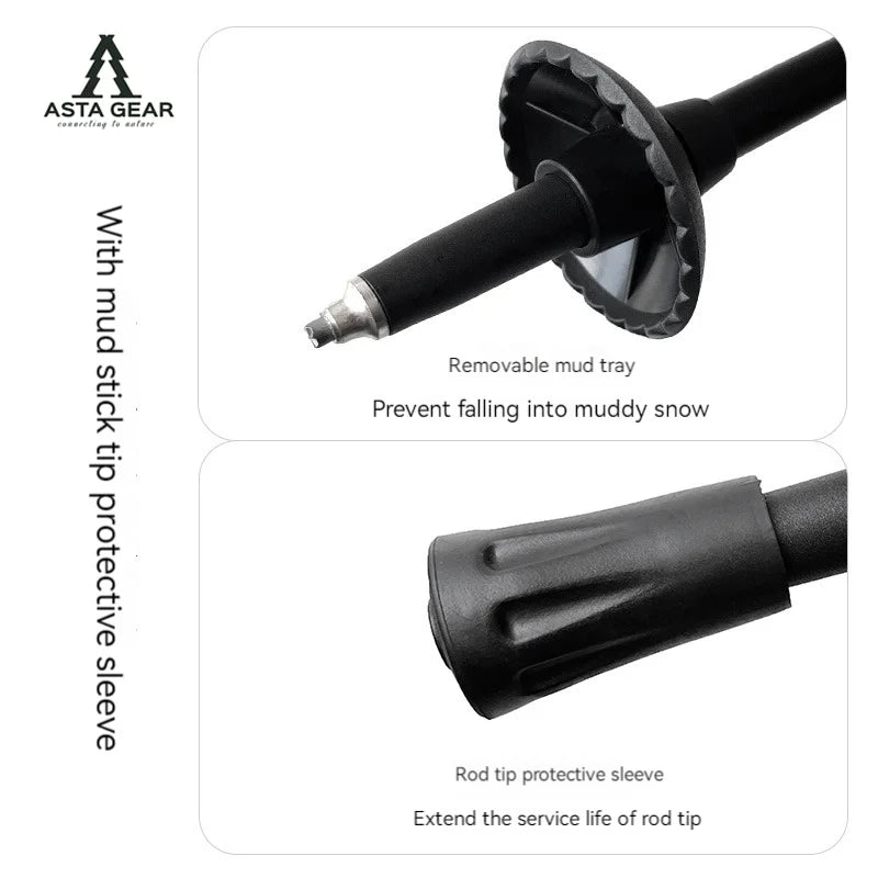 ASTA GEAR Carbon Fiber Climbing Alpenstock Ultra Light Aluminum Alloy  ul Tent Ceiling Support Rod Carbon Hiking  Climbing Stick