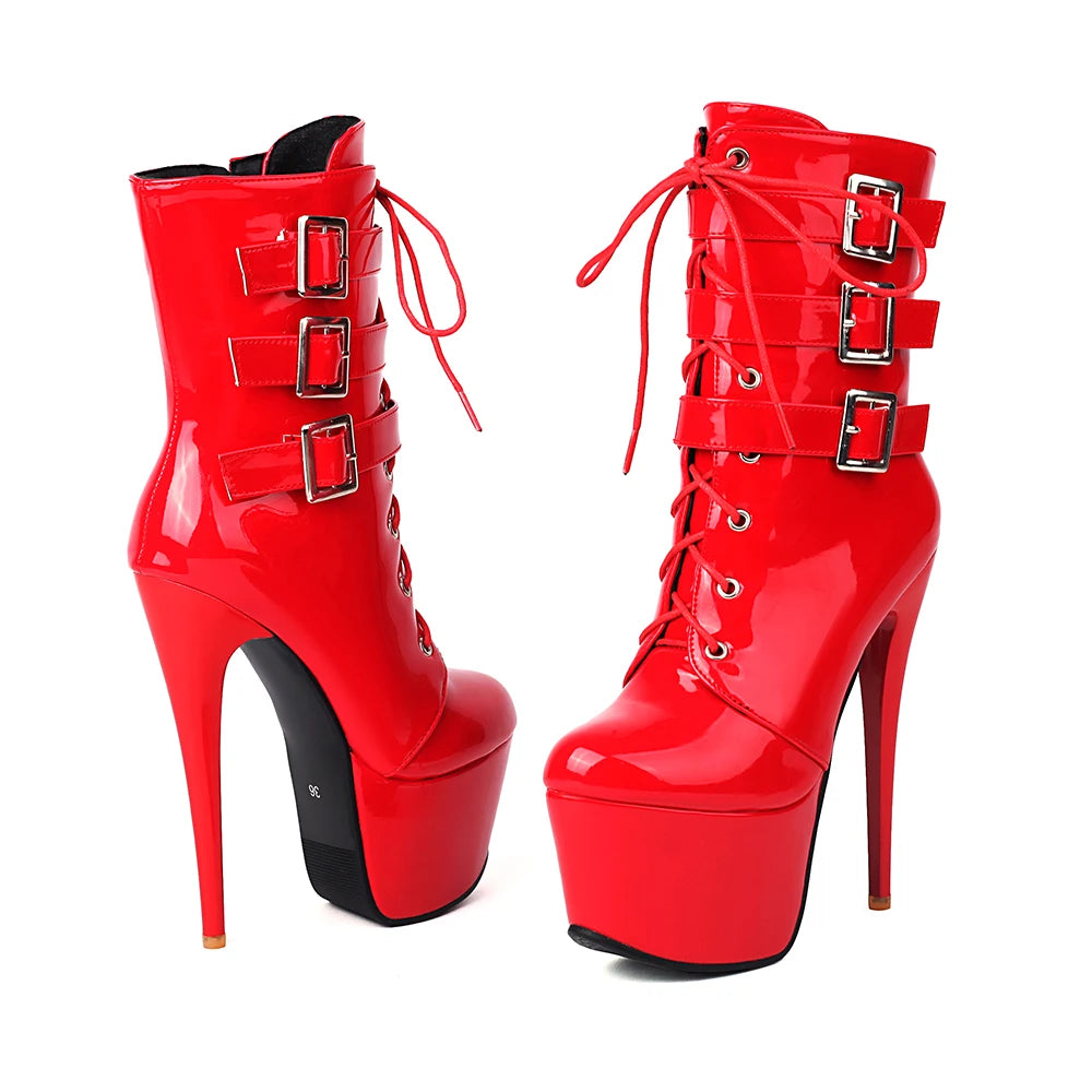 INS Style 15CM Extreme High Heels Platform Boots Lace Up Sexy Pole Dancing Ankle Boots Side Zip Gold Silver  Shoes Fast Shipping