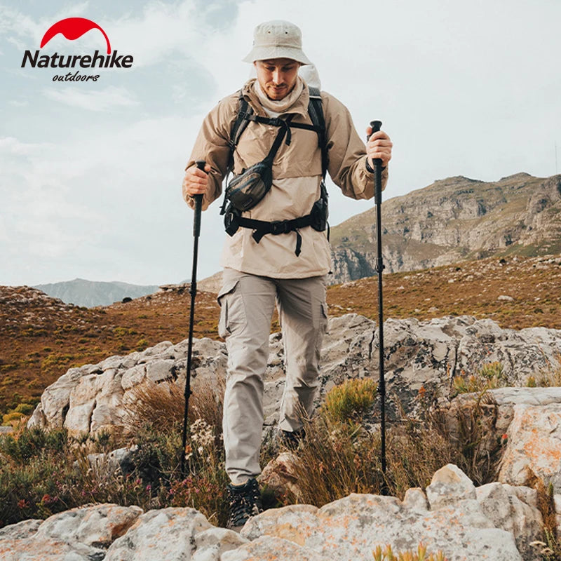 Naturehike ST03 7075 Aluminium Alloy Folding Trekking Pole Walking Stick Climbing Retractable 3 Sections Telescopic Alpenstocks