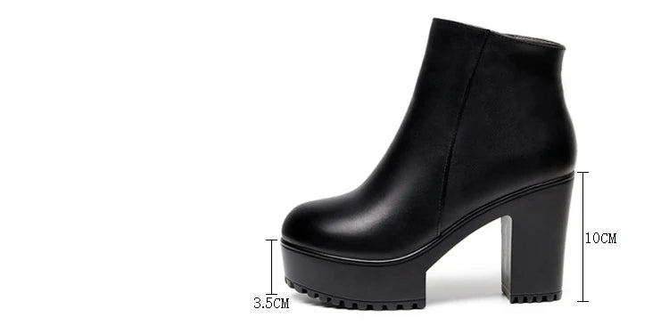 8cm 10cm Small Size 33-43 Thick Bottom Platform Shoes Ankle Boots with Fur 2024 Block High Heels Genuine Leather Boots Office