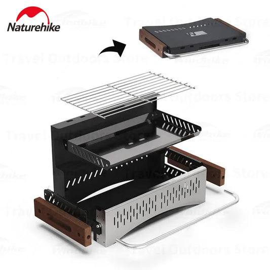 Naturehike Outdoor Portable Folding BBQ Grill Camping Enamel Charcoal Stove Ultralight Travel Picnic 4-8 Person Barbecue Stove