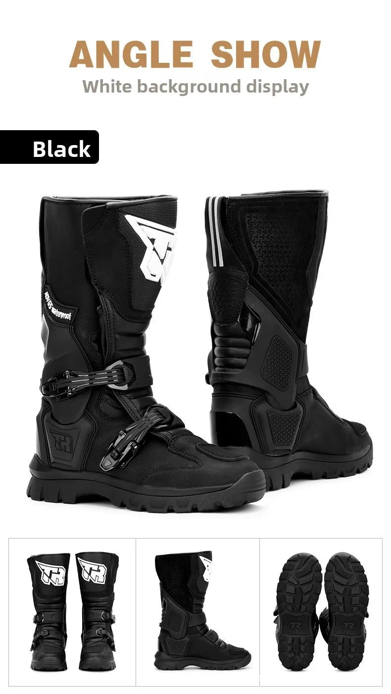 2PCS Waterproof Motorcycle Riding Boots Men Women Genuine Leather Adventure Touring Anti-Slip Protective All-Season CE Certified