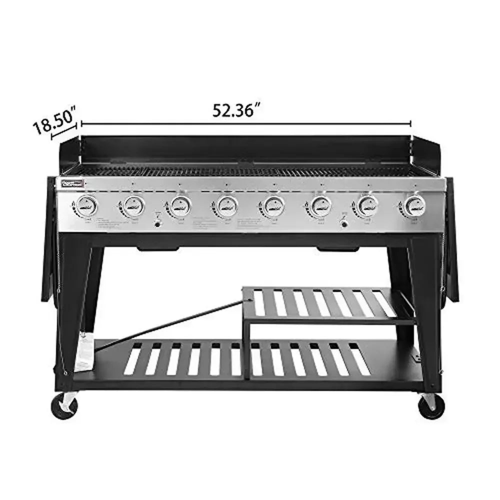 Customizable Gas Grill 104,000 BTU 8-Burner BBQ Folding Side Tables Dual Grease Management Black Cookout Party
