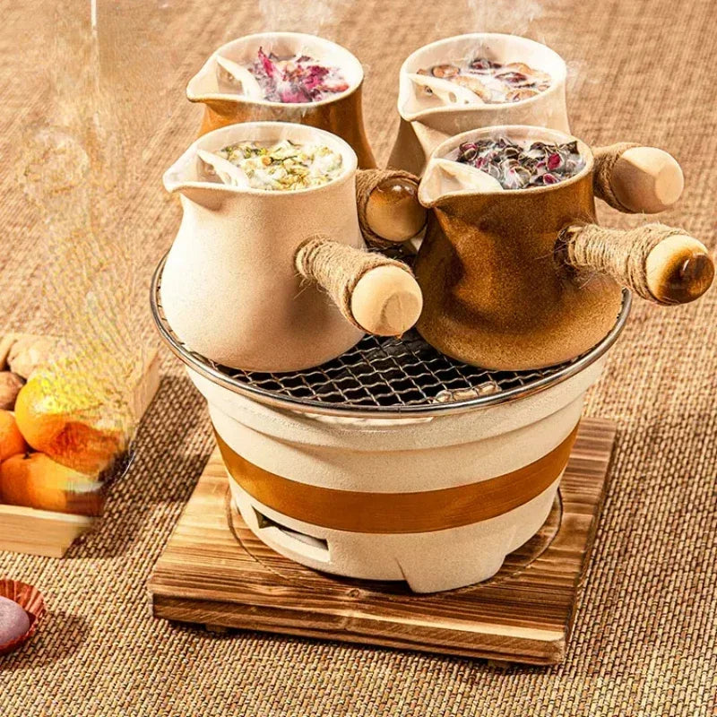 Kaolin-Household Charcoal Stove, Indoor Tea Heater, Outdoor BBQ Stand, Winter Heating Brazier, Household Charcoal Burner,