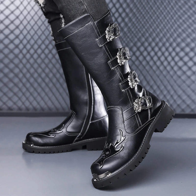 Fashion Men's Leather Shoes Keep Warm High Top Shoes All-match Outdoor Male Motorcycle Boots Mid-Calf Boots Leisure Walk Botas