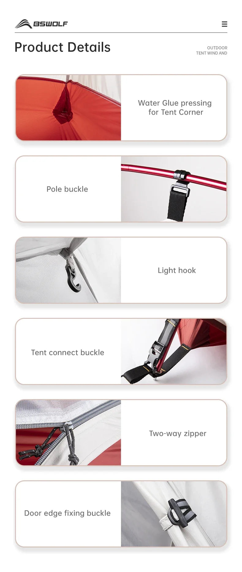 BSWolf Ultralight Camping  Backpack Tent 20D Nylon Waterproof Outdoor Hiking Travel Tent Cycling Tent 1-2 person