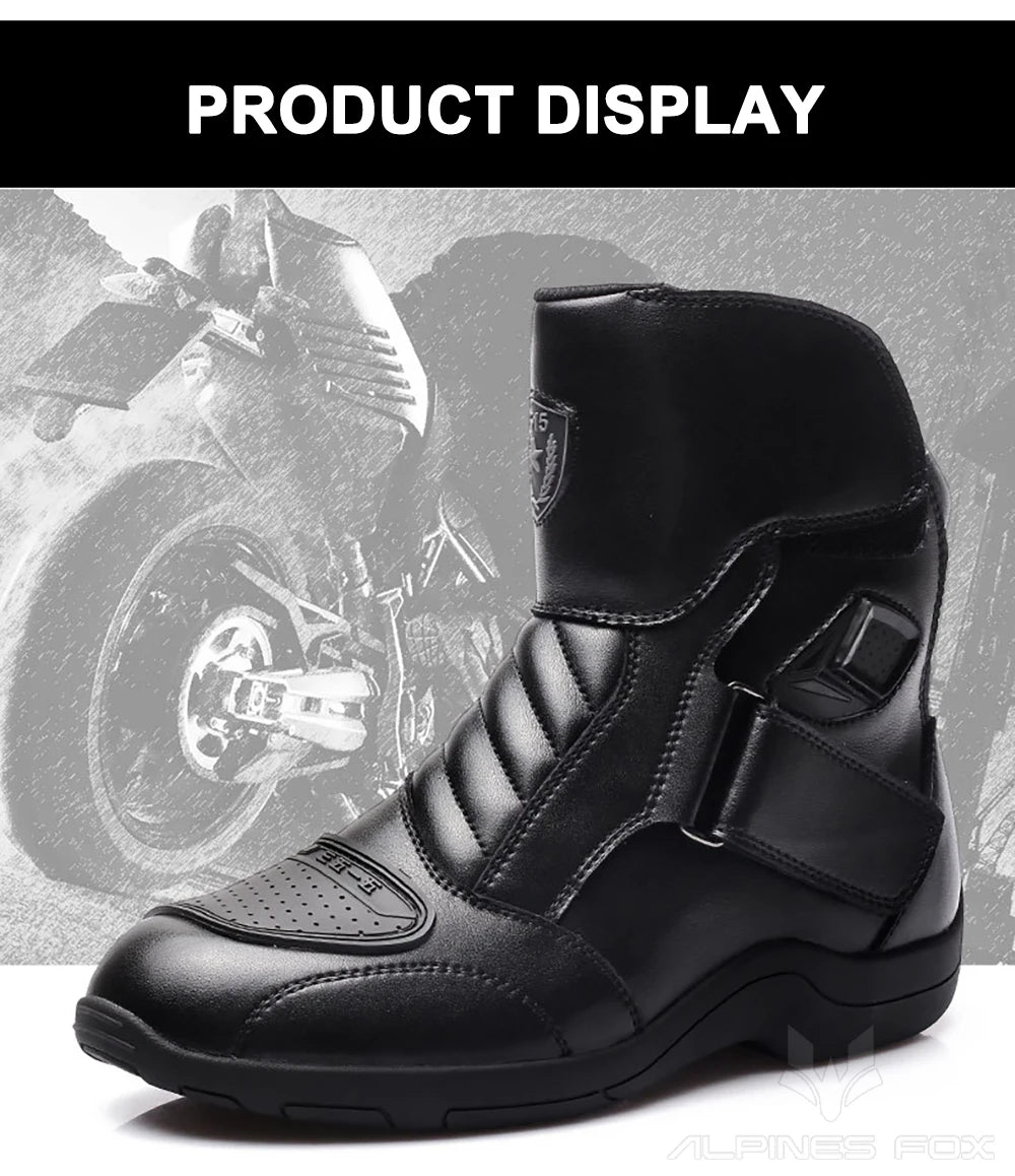 Motorcycle Leather Shoes Moto Boots Racing Bottes Motocross Boots PU Fabric Rubber Sole Wear-resistant Anti-collision Easy Wear
