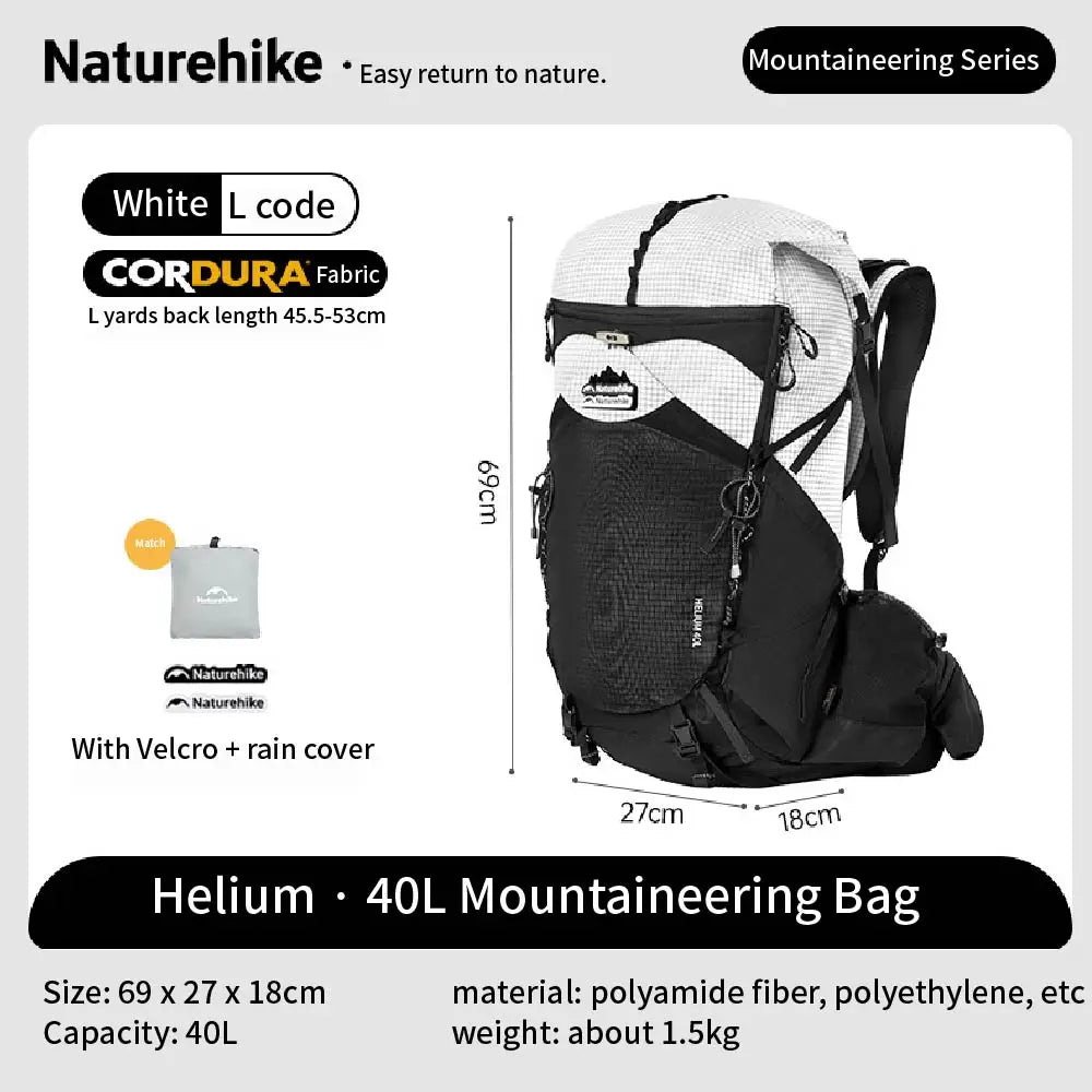 Naturehike Helium Series 40L Hiking Backpack Waterproof Wear Resistant Outdoor Travel Sport Climbing Shoulder Bag With RainCover